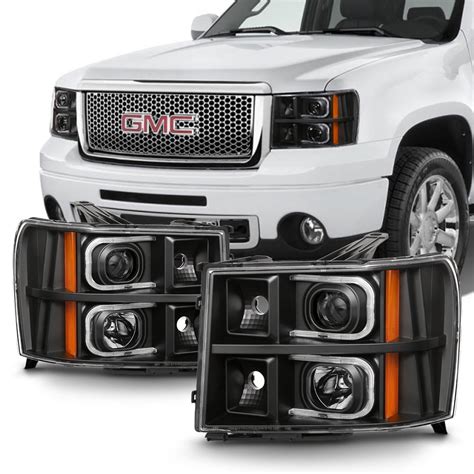 Fit 2007 2013 GMC Sierra 1500 2500HD 3500HD LED Tube Headlights Black