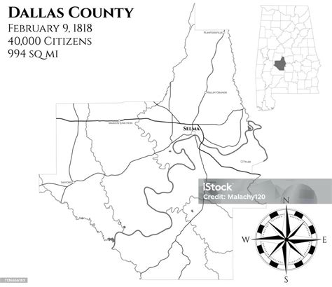 Map Of Dallas County In Alabama Stock Illustration Download Image Now