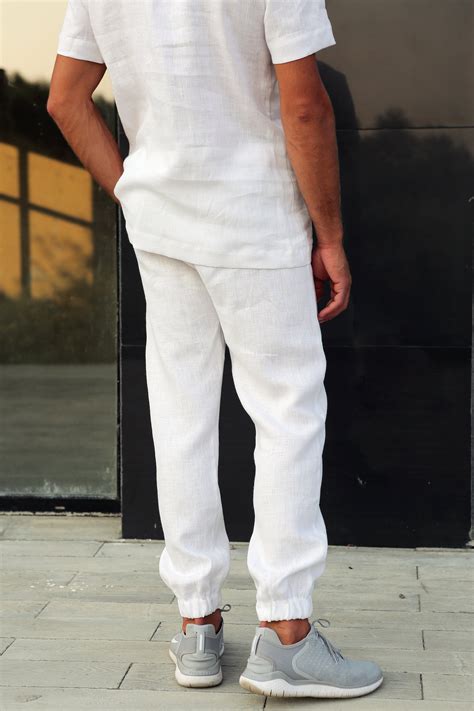 White Mens Linen Pants Lounge Pants Pants For Men Mans Etsy