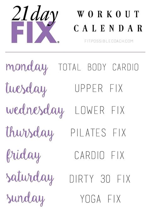 Day Fix Workouts Schedule Printable Calendar Artofit