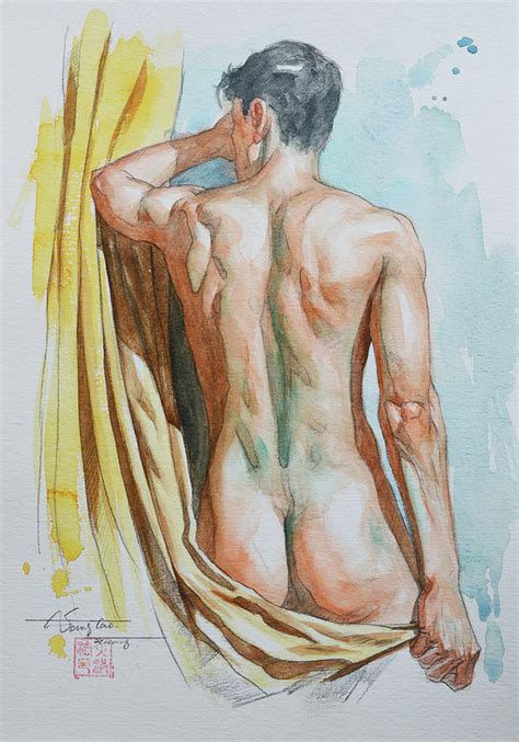 Watercolor Male Nude 20829 Painting By Hongtao Huang Pixels