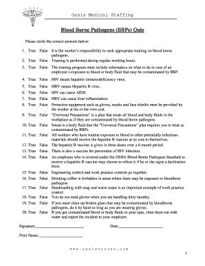 Bloodborne Pathogens Quiz Answer Key Fill And Sign Printable Template