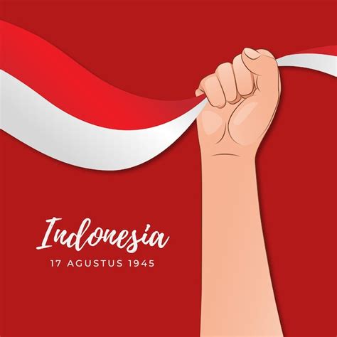 Premium Vector Indonesia Indpendence Day Hand Holding Indonesian Flag