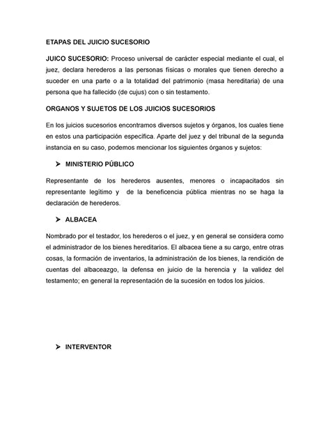 Etapas Del Juicio Sucesorio Etapas Del Juicio Sucesorio Juico