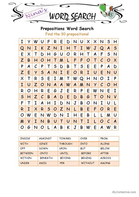 Prepositions Word Search Word Search English Esl Worksheets Pdf And Doc