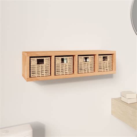 FDIT Étagère murale avec paniers 62x18x16 cm Bois massif de noyer