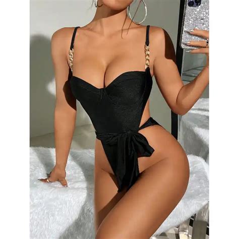 Wholesale New Black Bikini Sexy Chain One Piece Swimsuit Straps High Cut Bikini Alibaba