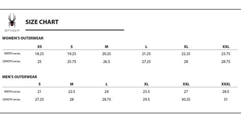 Spyder Sizing Chart Amerasport