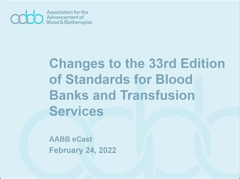 22EL-704 On-Demand eCast: Changes to the 33rd Edition of Standards for Blood Banks and ...