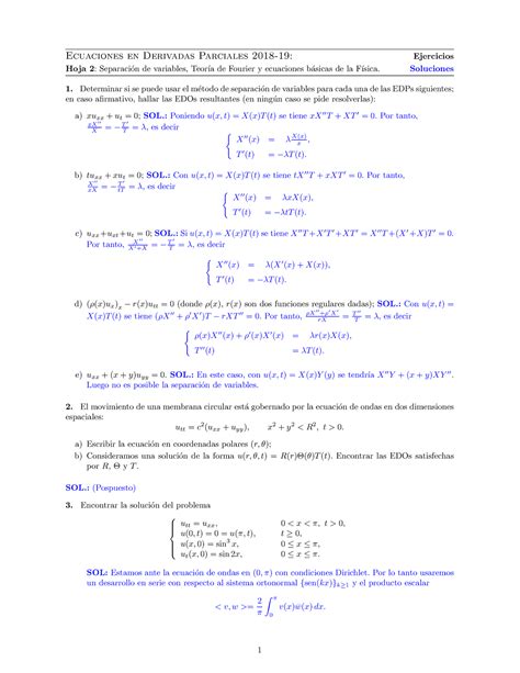 EDP Ejercicios Hoja2SOL Ecuaciones En Derivadas Parciales 2018 19