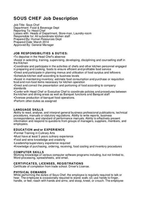 Sous Chef Job Description Chef Jobs Sous Chef Job Description Chef