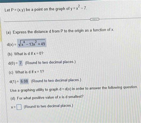 Solved Let P X Y Be A Point On The Graph Of Y X 2 7 A Express The