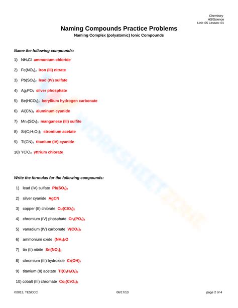 W306 Naming Ionic Compounds Worksheet Pdf Worksheets Library