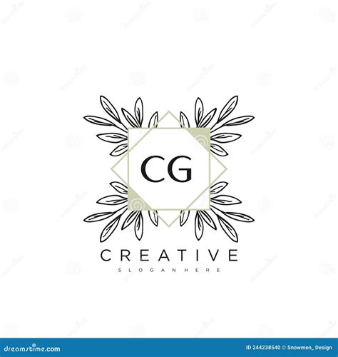 Cg Letra Inicial Flor Logo Plantilla Vector Premium Vector Art