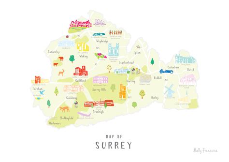 Illustrated Hand Drawn Map Of Surrey By Uk Artist Holly Francesca