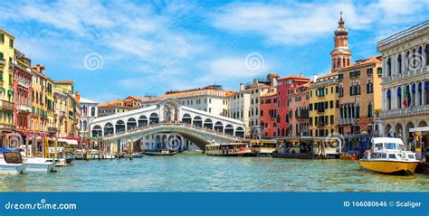 Panoramic View of Grand Canal, Venice, Italy. Rialto Bridge in the ...