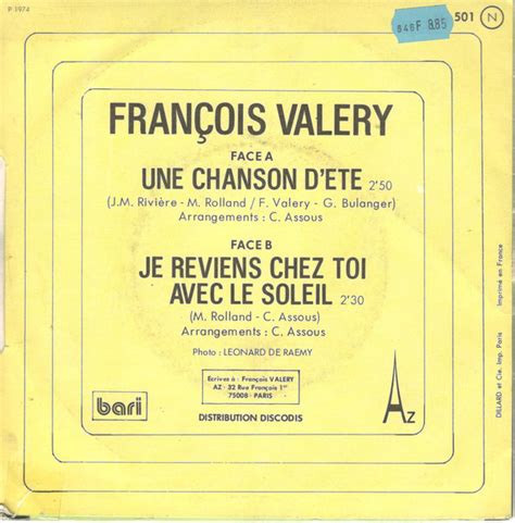 Fran Ois Val Ry Une Chanson D T Histoires Des Chansons