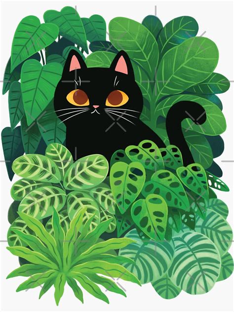 Black Cat In House Plants Sticker For Sale By Michelledraws Redbubble