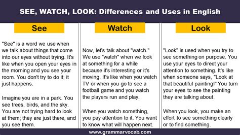 SEE, WATCH, LOOK: Differences and Uses in English - GrammarVocab