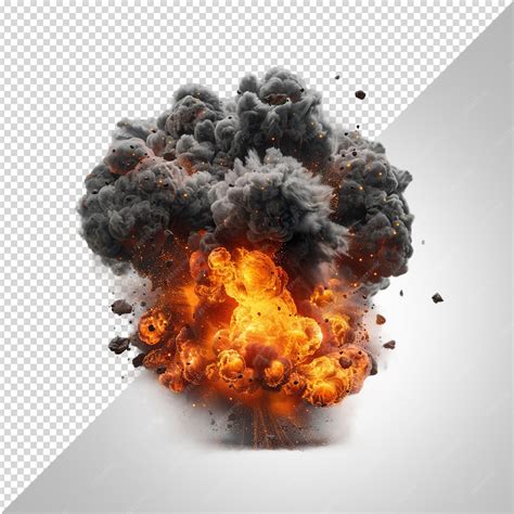 large fireball  black smoke fiery explosion png isolated  white