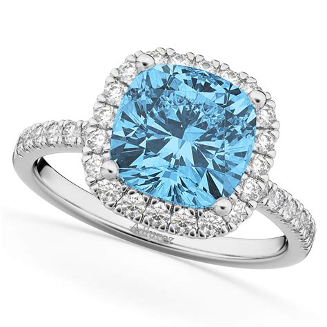 Cushion Cut Halo Blue Topaz And Diamond Engagement Ring 14k White Gold 311ct Ad4371