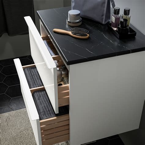 TOLKEN GODMORGON Wash Stand With 2 Drawers High Gloss White Black