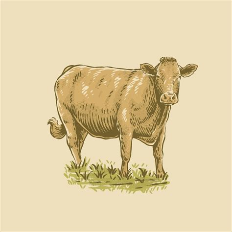 Premium Vector Vintage Cow Illustration