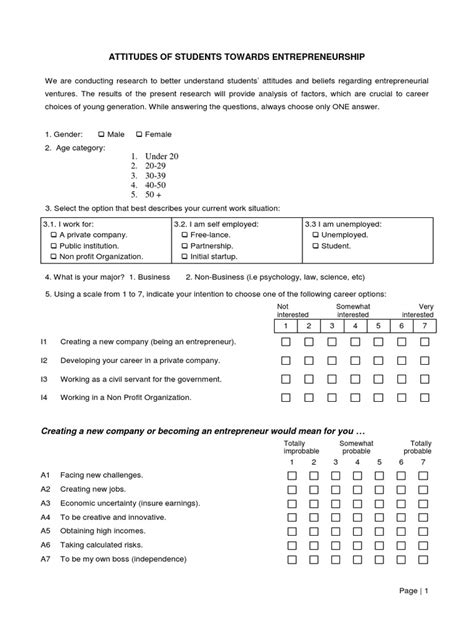 Entrepreneurial Intention Questionnaire In English Short Version 2 Revised 15 Jan 2015 Pdf