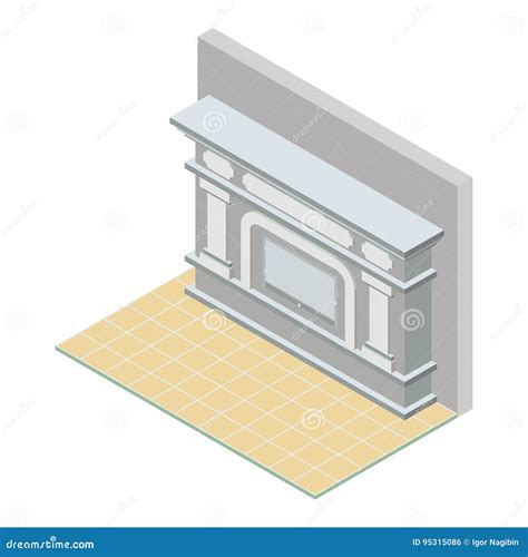 Vector Isometric Fireplace Icon Stock Illustration Illustration Of