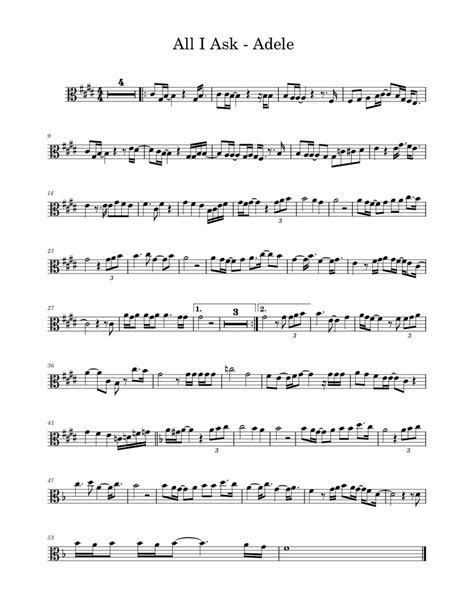 All I Ask Adele Sheet Music For Viola Solo