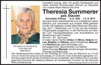 Traueranzeigen Von Theresia Summerer Trauer Bz