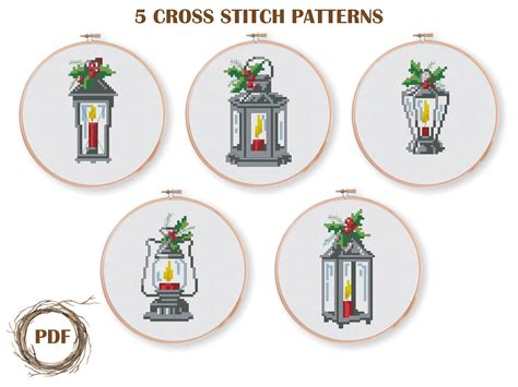 Christmas Lanterns Set Of Cross Stitch Pattern Pdf Lantern Counted