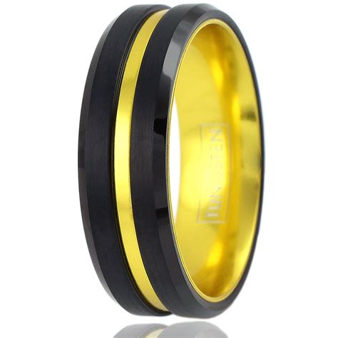 Black Tungsten Band With Gold Yellow Stripe - IntelliRings