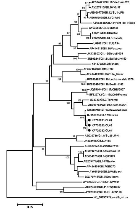 Phylogenetic tree produced using Clustal W alignments of partial RdRp ...