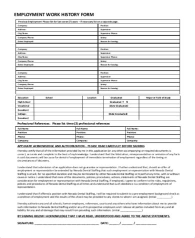 Work History Template