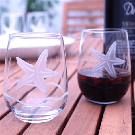 Starfish Stemless Wine Glass Set Engraved Glass