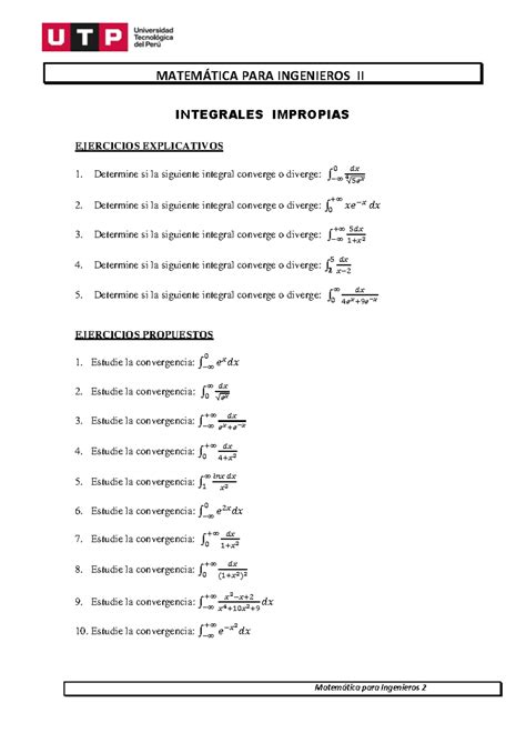 S01 s1 Resolver ejercicios Matemática para Ingenieros 2 INTEGRALES