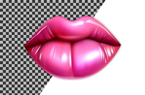 Premium Psd Glossy Pink Woman Lips Sublimation Design Clipart