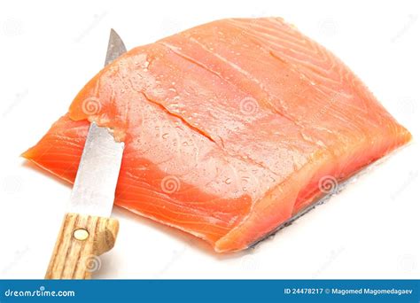 Salmon Slicing With Knife Stock Image Image Of Fillet 24478217