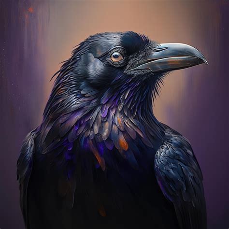 Premium AI Image | A black raven with a glowing eye with elegant plumage