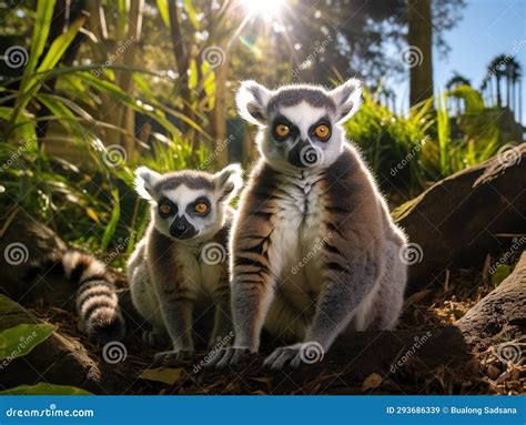 Ai Generated Illustration Wildlife Concept Of Ring Tailed Lemurs Stock Illustration