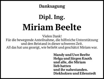 Traueranzeigen Von Dipl Ing Miriam Beelte Abschied Nehmen De