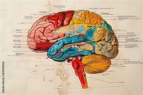 Diagrammatic Drawing Of A Human Brain Detailing Different Regions And Their Functions With