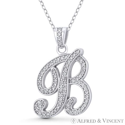 Initial Letter B Cursive Script Cubic Zirconia Crystal Pendant In