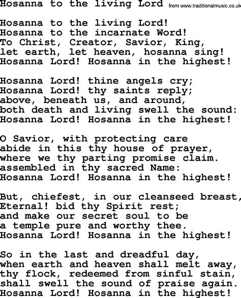 Epiphany Hymns, Song: Hosanna To The Living Lord - complete lyrics, and PDF