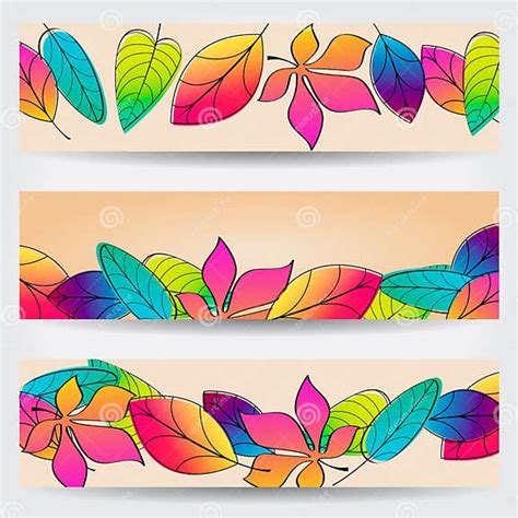 Colorful Autumn Leaves Banners Stock Vector Illustration Of Element