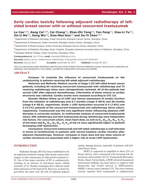 PDF Early Cardiac Toxicity Following Adjuvant Radiotherapy Of Left