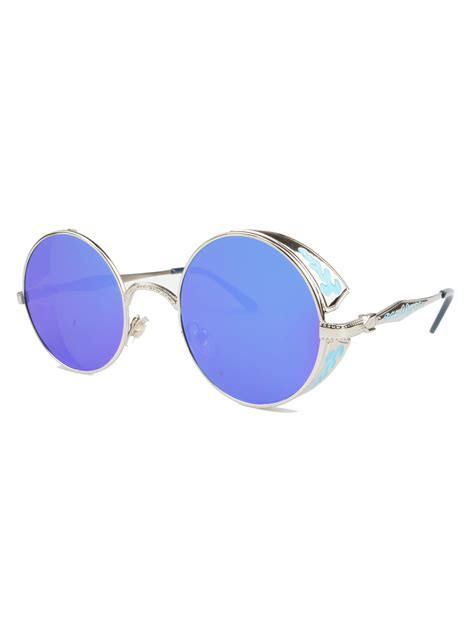 Hippie Retro Vintage Round Circle Sunglasses For Women Men Silver Blue