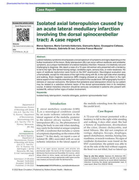 Pdf Isolated Axial Lateropulsion Caused By An Acute Lateral Medullary