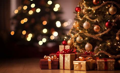 christmas tree  decorated christmas presents stock image image